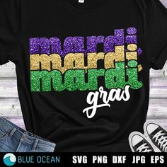 mardi gras t - shirt with the word mardi gras on it