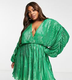 Dresses by ASOS Curve Most grammable Plunge neck Batwing sleeves Regular fit Blouson Sleeve, Green Mini Dress, Asos Curve, Green Sequins, Mini Shift Dress, Long Sleeve Mini, Embellished Dress, Green Fashion, Long Sleeve Mini Dress