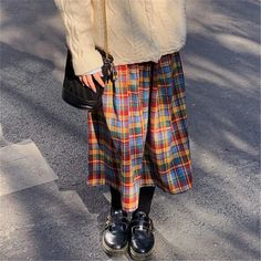 Vevesc Y2K Japanese Rainbow High Waist A-Line Wool Plaid Skirt Female Students Preppy Style Wild Midi Skirt Women Autumn Long Skirt Material: COTTON Material: POLYESTER Elasticity: Slight Strech Fabric Type: Broadcloth Silhouette: Pleated Dresses Length: Mid-Calf Note:1.Dear, if you are not sure about the size you have chosen, you can contact us.2.Since it is a Asian size, please select the size according to the size of the form.3.The size in the clothes is Chinese size; Our US size is not stand Wool Plaid Skirt, Cargo Dress Pants, 일본 패션, Rainbow High, Mode Chic, Ropa Diy, Skirt Women, Plaid Skirt, Mode Inspo