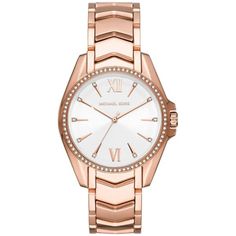 Stainless steel case, Rose Stainless steel bracelet, White dial, Quartz movement, Scratch-resistant mineral, Water resistant up to 5 ATM - 50 meters - 165 feet //  MK6694 White Dial Watch, Pink Watch, Michael Kors Jewelry, Rose Gold Watches, Rose Gold Case, Analog Watch, Beautiful Watches, White Dial, Stainless Steel Band