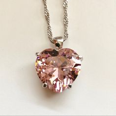 Pink Crystal Heart Necklace, Heart Cut Faceted Stone - Approx 3/4” Length And 3/4” Wide, Silver Tone Twisted 16” Chain With 3 1/4” Extender. Perfect For Valentine’s Day! New Without Tag. A21012 24018 16014 Cheap Pink Heart-shaped Necklace, Pink Heart-shaped Sterling Silver Necklace, Pink Crystal Heart Pendant Necklace, Pink Crystal Heart Pendant Jewelry, Glamorous Heart-shaped Crystal Necklaces, Funky Necklace, Star And Moon Necklace, Crystal Heart Necklace, Beaded Collar Necklace