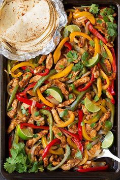 chicken fajitas with peppers, onions and cilantro