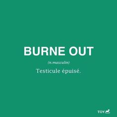 the words burne out are in white on a green background with an image of a man