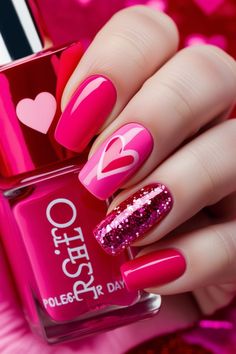 Celebrate love in style with 21+ hot pink Valentine nails. These bold, flirty designs are perfect for date night or a fun night out with friends. #HotPinkValentineNails Bright Pink Birthday Nails, Hot Pink Simple Nails, Hot Pink Nails Valentine's Day, Valentine Nails Pink And Red, Bright Valentines Nails, Valentine Nails Dip, Valentines Day Nails Designs Short, Hot Pink Heart Nails, Neon Valentines Nails