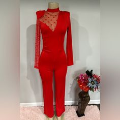 Jpsuit Size Small Women Red One Piece Outfit New In Package Red Fitted Jumpsuits And Rompers For Party, Elegant Red Stretch Jumpsuits And Rompers, Elegant Red Long Sleeve Jumpsuit, Red Stretch Jumpsuit For Party, Chic Red Bodysuit For Date Night, Red Stretch Jumpsuit For Date Night, Elegant Red Jumpsuits And Rompers For Date Night, Elegant Red Long Sleeve Bodysuit, Red Overall Jumpsuit For Party