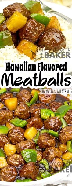 hawaiian flavored meatballs with green peppers and rice