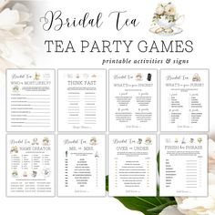 bridal tea party games with white flowers