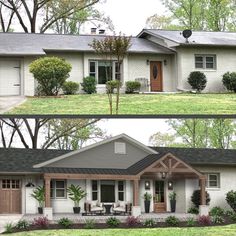 before and after photos of a house with landscaping