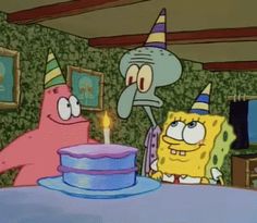 spongebob and patrick birthday cake with candles