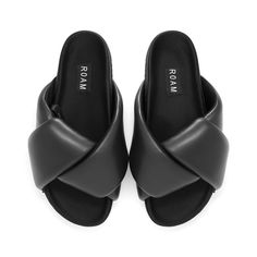 ROAM Foldy Puffy Sandals Black Vegan Leather – R0AM Puffy Sandals, Leather Slide Sandals, Nike React, Bag Icon, Leather Slides, Womens Sandals Flat, Post Workout, New Style, Slide Sandals