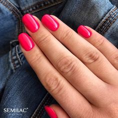 Semilac Base + Top + 042 Neon Raspberry UV Gel Polish Set - Semilac Shop Gel Nail Colours, French Manicure With A Twist, Raspberry Nails, Gel Polish Colour, Holiday Nail Colors, Turkey Nails, Pink Tip Nails, Negative Space Nails, Modern Nails