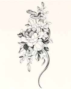 a black and white drawing of flowers