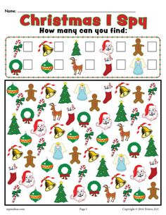 christmas i spy game for kids to practice counting and matching the words in each letter