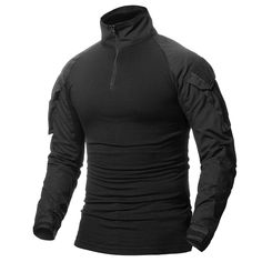 PRICES MAY VARY. The Sleeve is made of Rip stop fabric, tear resistance and water resistance; Body is made of 100% stretch cotton, lightweight and comfortable. 1/4 front zip, easy to pull on and take off; Two arm pockets, easily to carry your phone, EDC tools and other objects; Two Large patch on sleeve for individuality patches. Long sleeve with Hook & loop adjustable cuffs, comfortable fit your wrist; Two pockets for reinforced protected elbows pads, protect your elbow when crept forward. Ragl Tactical T Shirts, Hiker Style, Camouflage T Shirts, Tactical Training, Tactical Shirt, Combat Shirt, Military Uniform, Military Fashion, Types Of Shirts