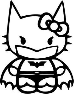 the hello kitty coloring page is in black and white, it has an image of a bat