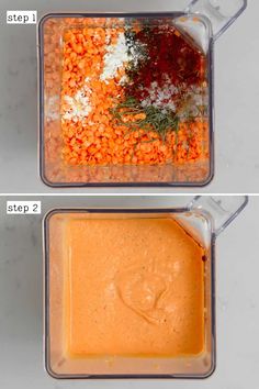 two images showing how to make carrot dip