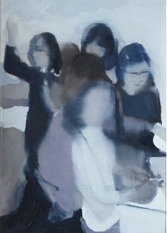 an abstract painting of people standing together