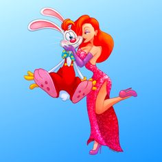 a cartoon character is flying through the air with a rabbit on her back and an orange dress