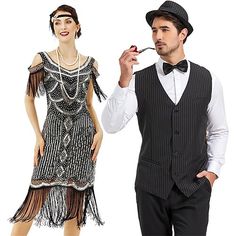 Look After Me:Washable; Gender:Women's,Men's; What's in the box:Costume; Types:Couples Costumes,Waistcoat,Flapper Dress,Outfits; Holiday:Masquerade,New Year; Style:Roaring 20s,1920s,Retro Vintage; Occasion:Party,Prom; Material:Polyester; Age Group:Adults'; Characters:Gentleman,The Great Gatsby; Design:Tassel Fringe,Sequins; Listing Date:10/24/2023; Clothing Length:; Bust:; Hip:; Waist: 1920s Dress Up, 1920s Party Outfit, Gatsby Design, Gatsby Hair, Prom Costume, Party Outfit Men