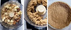 three different stages of making granola in a food processor