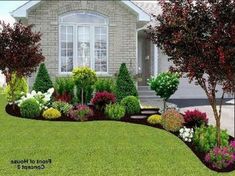 the front yard is full of flowers and trees