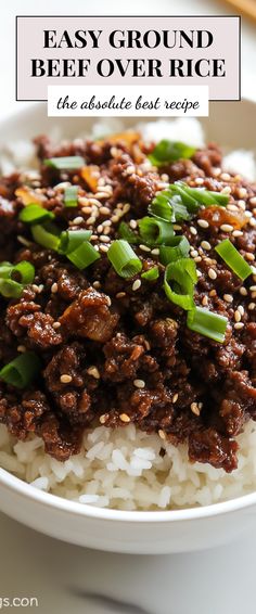 Image for Easy Ground Beef Over Rice Ground Beef Lunch Prep, Ground Beef Rice Crockpot Recipes, Ground Beef Recipes And Rice, Hamburger Over Rice, Ground Beef Rice And Broccoli, Meals With Ground Beef And Rice, Ground Beef Thai Recipes, Ground Beef Over Rice Recipes, Fried Rice With Ground Beef