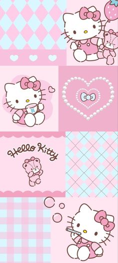 the hello kitty wallpaper is pink and blue