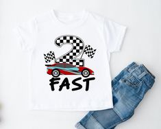 Two Fast Car Race Birthday shirt, unique cute shirt to remember your little one's 2nd Birthday!! Please read all the info before placing your order. The price you see is per shirt, please read the size chart in the last pictures of listings before placing your order. How to order a shirt: *Select the STYLE *Select the SIZE *Select the Quantity *Add Personalization *Add to cart *Go back and Repeat for each size (if you need more than one shirt) SHIRTS INFO: *Color: White, 100% Cotton *Shirts are loose fit for unisex sizing, please see size chart for your most accurate fit! PRINTING INFO: *DTG (Direct to garment printing) High quality ink, with bright colors GARMENT CARE: *Wash inside out. *Machine wash cold. *Use a very mild detergent. *Do not bleach. *Tumble dry low. *Do not iron directly Two Fast Shirt Svg, Two Fast Birthday Shirt Family, 2 Fast Birthday Shirt, Two Fast Birthday Shirt Svg, Two Fast Birthday Shirt Boy, Race Car 2nd Birthday Party, Car 2nd Birthday Party, Custom Race Car, Race Birthday