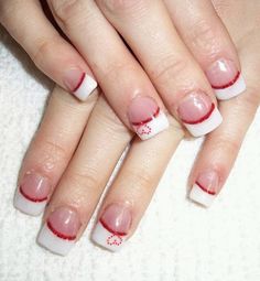 Nail Ideas French Tip Valentines Day, French Nail Designs Valentines Day, Valentines Day Nails Designs French Tip, French Manicure Valentine Nails, Valentines Day French Tip Nails, French Tip Valentines Day Nails, French Manicure Acrylic Nails