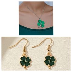 Brand New Clover Necklace, Necklace Earring Set, St Patrick, St Patricks Day, Earring Set, Women Jewelry, Green, Women Shopping, Color