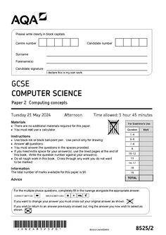 2024 AQA GCSE COMPUTER SCIENCE QUESTION PAPER 2 (8525/2: Computing concepts).