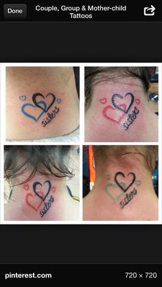 four pictures of different neck tattoos with hearts