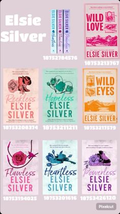 an advertisement for elsie silver's new book, featuring six different covers and the same title