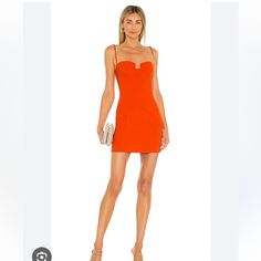 Super Cute Mini Dress Perfect For Cocktail Parties, Dances, Or A Night Out. Worn Once, In Perfect Condition! Stretchy And Comfortable Material Flirty Orange Evening Mini Dress, Fitted Orange Mini Dress For Cocktail, Michael Costello, Revolve Dresses, Preppy Dresses, Hoco Dresses, Cardi B, Revolve Clothing, Red Mini Dress