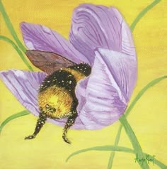 a painting of a bee on a purple flower