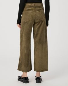 This extra wide leg is designed with a high-rise and a cropped ankle length silhouette. This on-trend style is cut from our ultra-soft velvet corduroy in dark brushed olive green with just the right amount of stretch for a perfect fit. | Harper Ankle Wide Leg Pant - Dark Brushed Olive Corduroy | Size 24 Fall Velvet Wide Leg Pants, Relaxed Fit Corduroy Wide Leg Pants For Fall, Men Store, Trend Style, Denim Shoes, Wide Leg Pant, Soft Velvet, Ankle Length, Wide Leg Pants