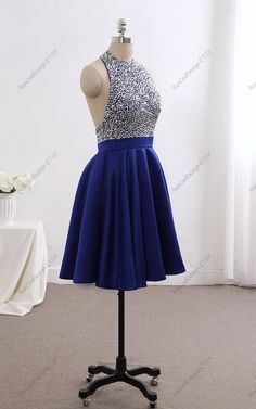 Custom Short Royal Blue Dress Halter Neckline Women Formal | Etsy Blue Rhinestone Dresses For Prom, Embellished Royal Blue Homecoming Dress, Embellished Royal Blue Dress For Homecoming, Royal Blue Embellished Dress For Homecoming, Blue Rhinestone Pageant Dress, Blue Rhinestone Homecoming Dress, Blue Rhinestone Prom Dress, Blue Short Prom Dresses, Royal Blue Dress Short