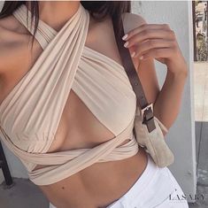 Lasaky - Solid Color Strapless Bandeau Top Bandage Top, Strapless Bandeau, Women Halter, Halter Crop Top, Sleeveless Crop Top, Bandeau Top, Wrap Top, Y2k Style, Summer Tops