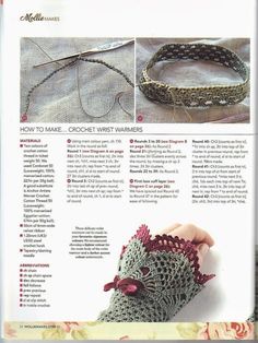 the instructions for crochet wrist warmers are shown in this page, with pictures of how to make them