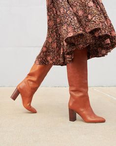 Color:Cognac Tall Boots Outfit, Tall Brown Boots, Tall Boot, Gingham Print, Boots Outfit, Tall Boots, Sporty Style, Brown Boots, Fall Dresses