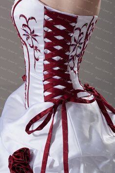 Wedding Dress With Red, Red And White Weddings, Red Wedding Dress, Red Corset, Red Wedding Dresses, Wedding Dresses Corset, Gothic Wedding, Cheap Wedding Dress, White Wedding Dresses