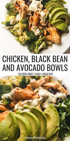 chicken, black bean and avocado bowls with creamy ranch dressing