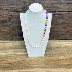 "Harry Styles \"Eliou\" inspired 14 Gold Colorful Freshwater Pearl and Pony Bead necklace 🌈 This fun necklace is the perfect way to add some fun to any attire. Made with genuine and natural large Freshwater/ Baroque Pearls and Colorful Pony Beads and secured with a 14k Gold spring ring closure. 💗 This trendy necklace makes the perfect jewelry accessory that is sure to make a statement. Special requests are always welcomed. 🍄🌼 \"Stay Golden\"" White Fun Necklaces With Letter Beads, White Letter Beads Necklaces For Festival, Festival White Necklaces With Letter Beads, Playful White Beaded Chain Jewelry, White Letter Beads Necklace For Festival, White Letter Beads Necklace For Festivals, Playful White Necklace With Letter Beads, Playful White Beaded Chain Necklace, Playful White Beaded Necklaces For Festival