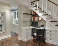 an image of a home office with stairs