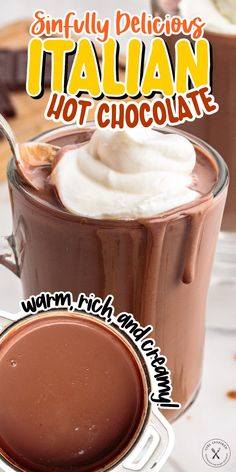 there is a chocolate drink with whipped cream in it