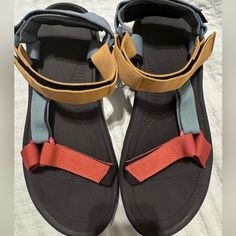 Nwt Muted Red Yellow And Blue Straps Size 12 Men’s (Comes With Box) (Lmk If You Don’t Want It For Shipping Purposes) Teva Mens Sandals, Teva Sandal, Muted Red, Teva Sandals, Athletic Sandals, Fisherman Sandals, Teva Shoes, Water Sandals, Hiking Sandals