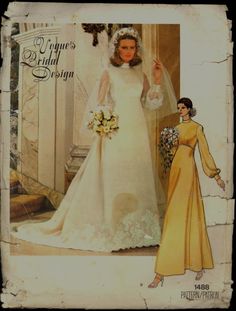 the bride's gown is shown in this vintage sewing pattern