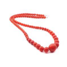 Vintage Czech necklace gradual red round glass beads 16" Red 8mm Bead Necklace, Red Necklaces With 8mm Beads For Jewelry Making, Red Coral Jewelry With 8mm Beads, Polished Red Coral Bead Necklace, Round Single Strand Red Coral Necklace, Round Red Coral Single Strand Necklace, Red Coral Single Strand Round Necklace, Coral Necklace With Single Strand Round Beads, Coral Single Strand Necklace With Round Beads