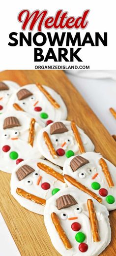 these melted snowman bark pretzels are so cute and easy to make