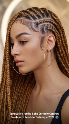 Baja Braids, Iverson Braids For Women, Simple Cornrow Ideas, Black Women Hairstyles Braids, Half Cornrows Half Box Braids, Box Dreads, Wavy Braids, Bohemian Box Braids